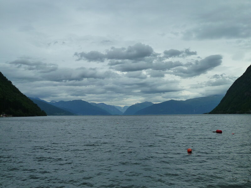Fjord with Mountains — Gray