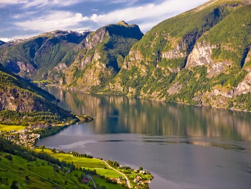 Fjord with Mountains — Green, Serene, Afternoon