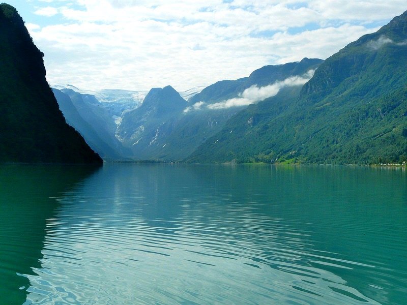 Fjord with Mountains — Green, Serene