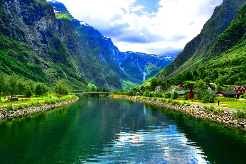 Fjord with Red Houses