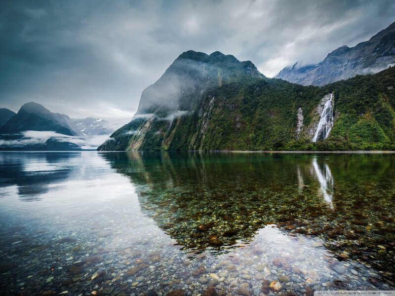 Fjord with Waterfall — Green