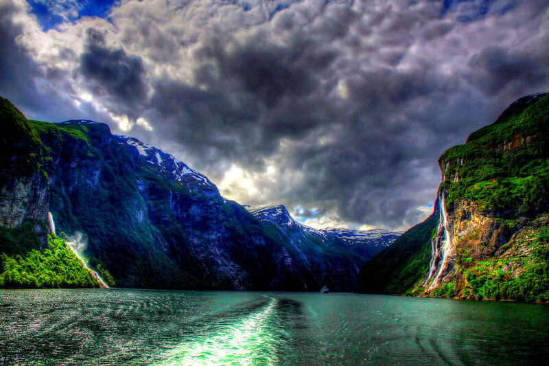 Fjord with Waterfalls — Green
