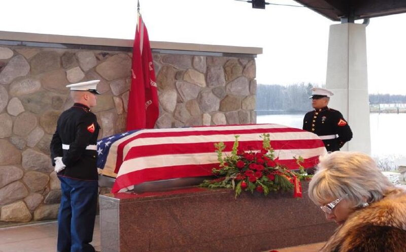Flag-draped Casket at Funeral
