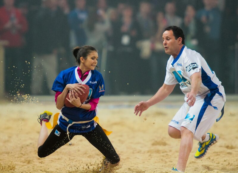 Flag football players in action