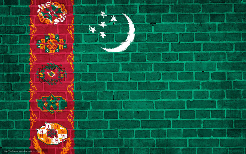 Flag of Turkmenistan — Green, Neutral, Digital Art, Brick Wall, Moon