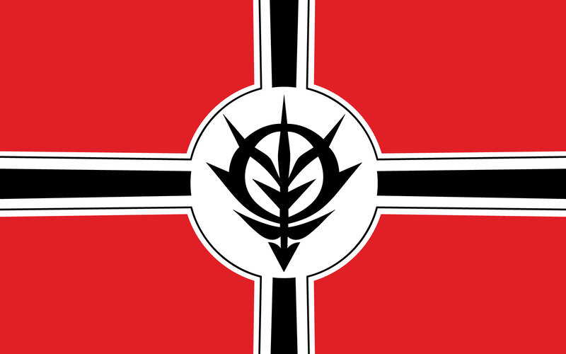 flag with stylized emblem