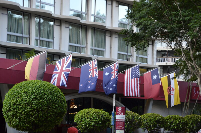 Flags in Front of Hotel