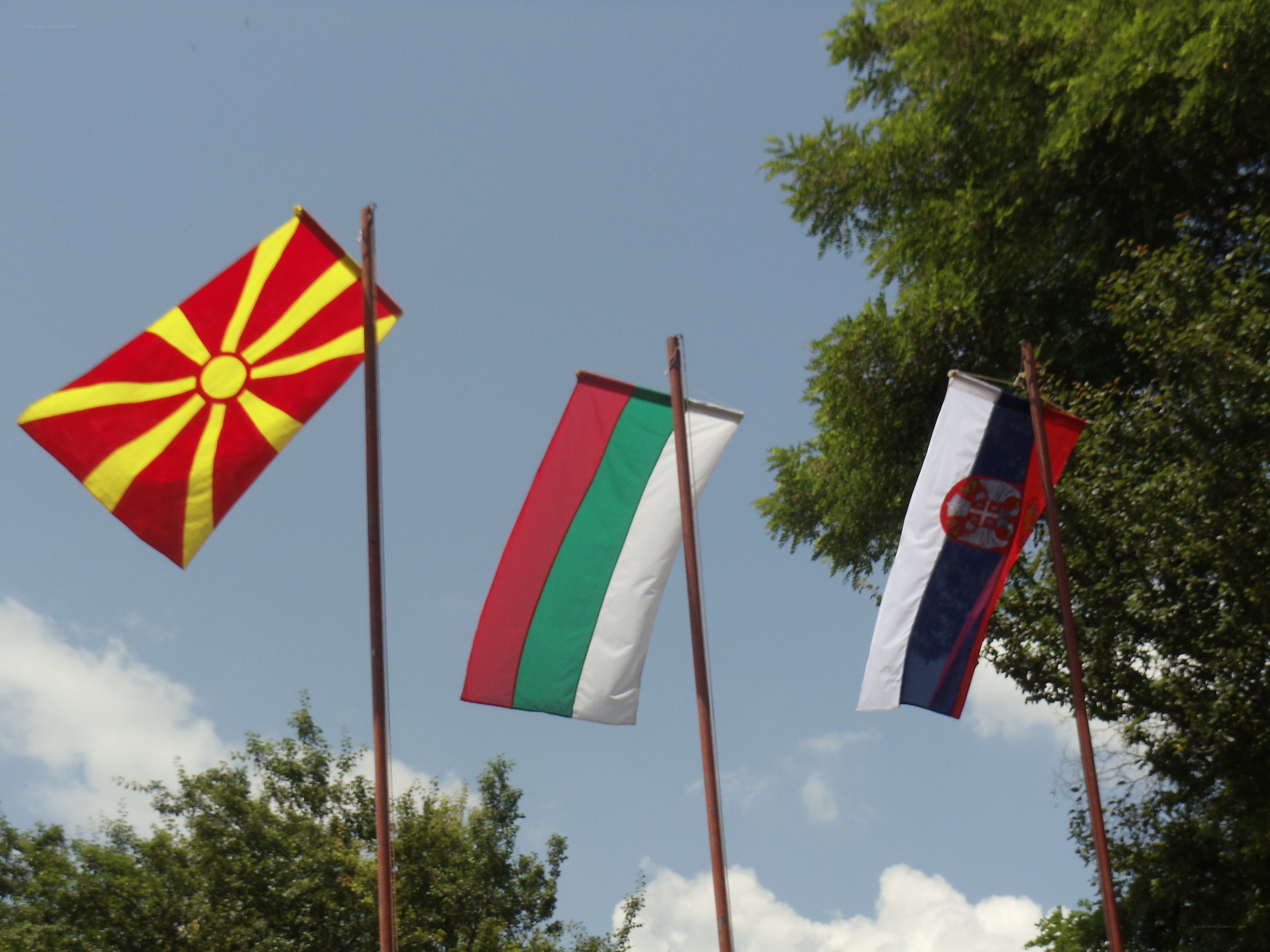 Flags of three Balkan nations