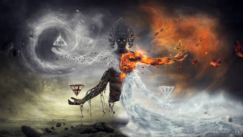 Flame-and-ice Figure — Black, Dramatic