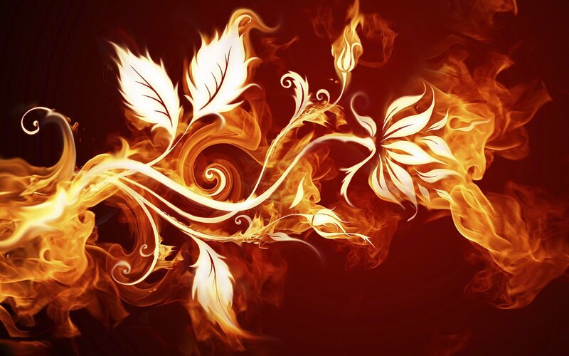 Flame and Leaf Design — Red, Dramatic, Digital Art, Fire