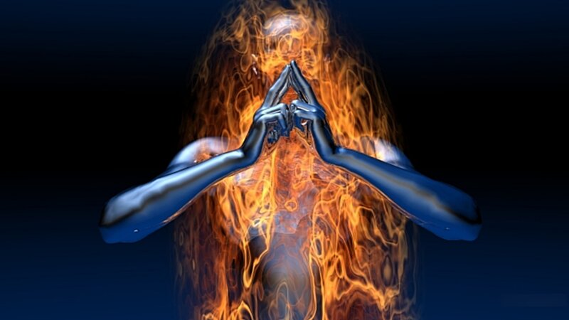 flame and metal hands