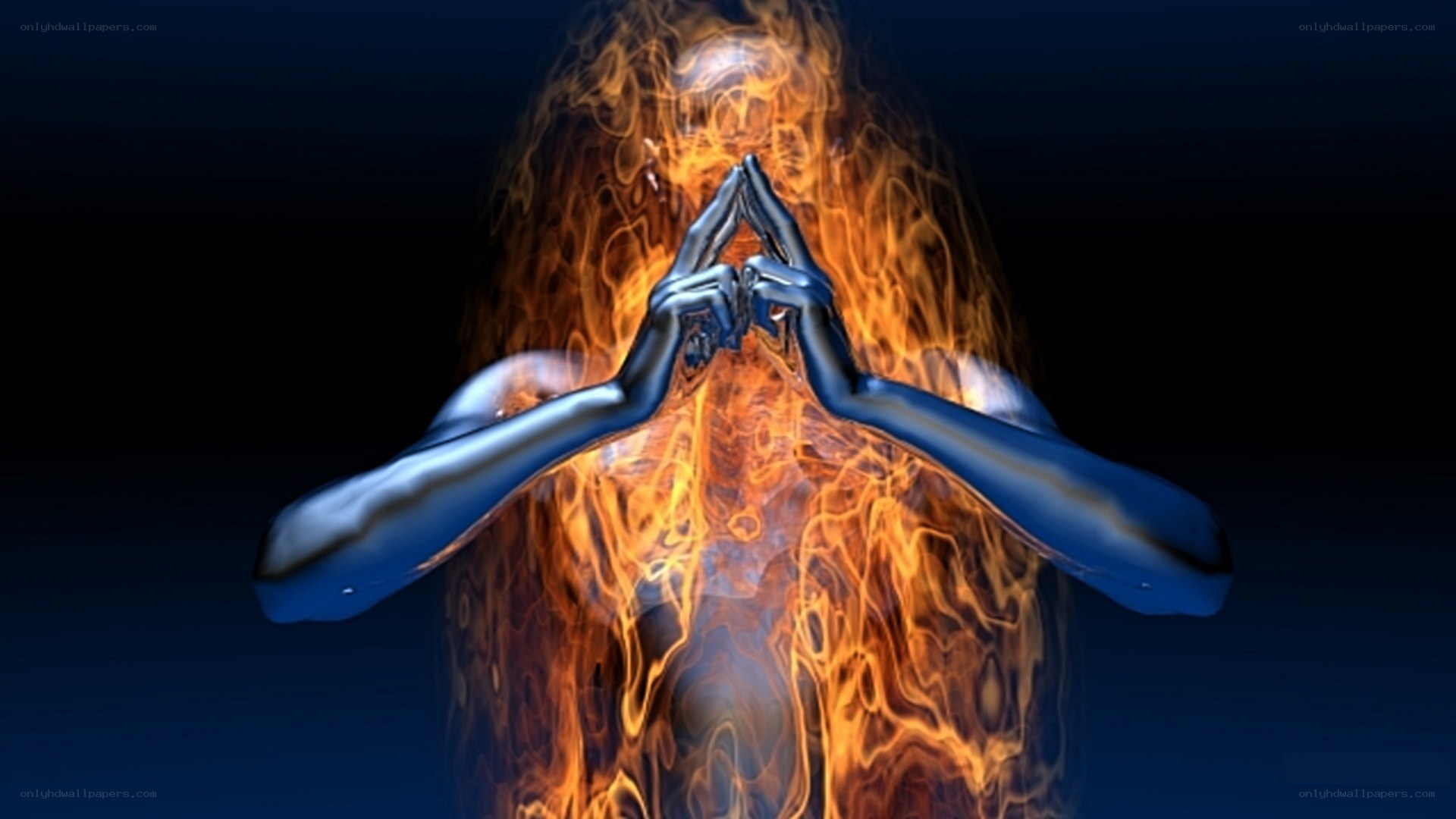 flame and metal hands