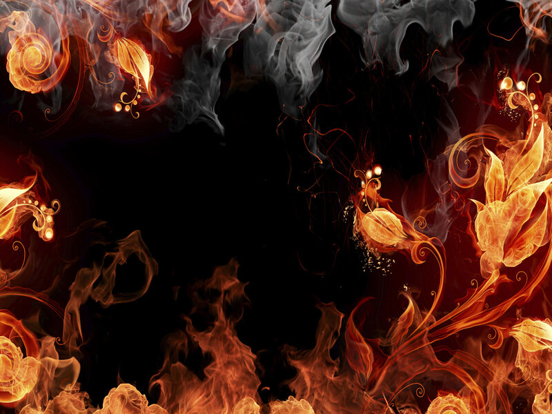 Flame and Smoke Patterns — Black, Dramatic, Digital Art, Fire, Flowers