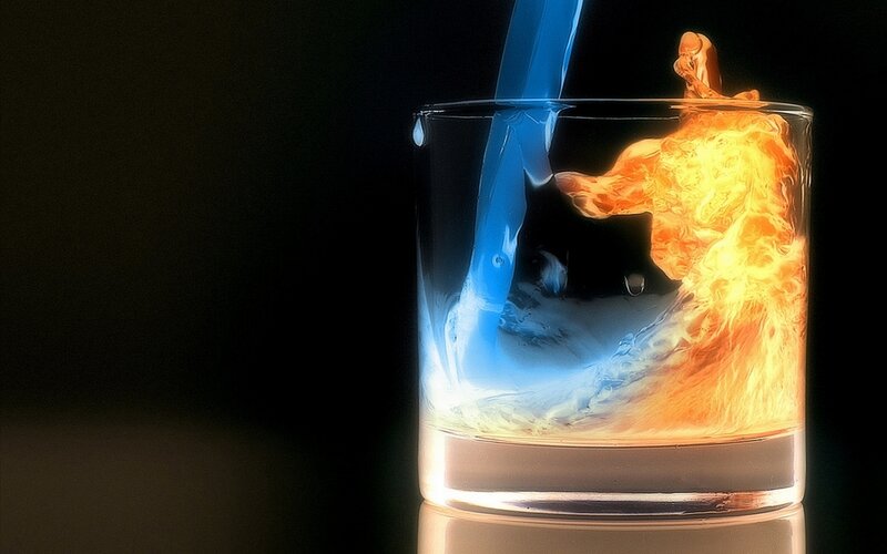 Flame and Water in Glass