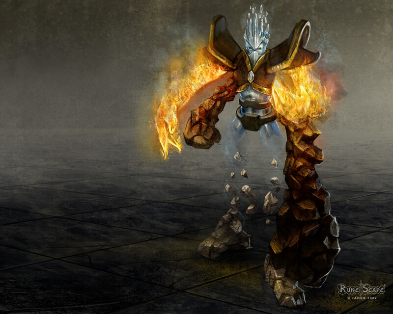 flame-armed stone golem