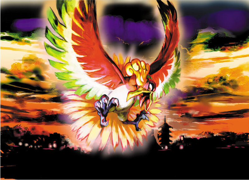 Flame bird in sunset sky