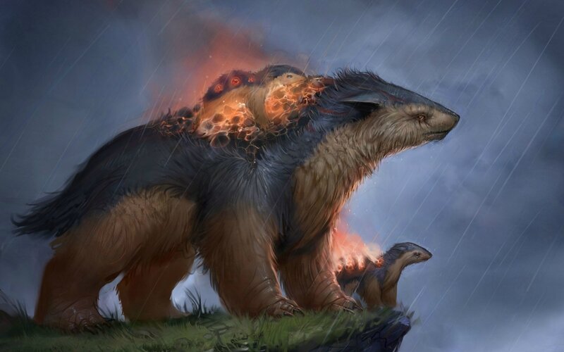 Flame-covered Bear Creature — Gray