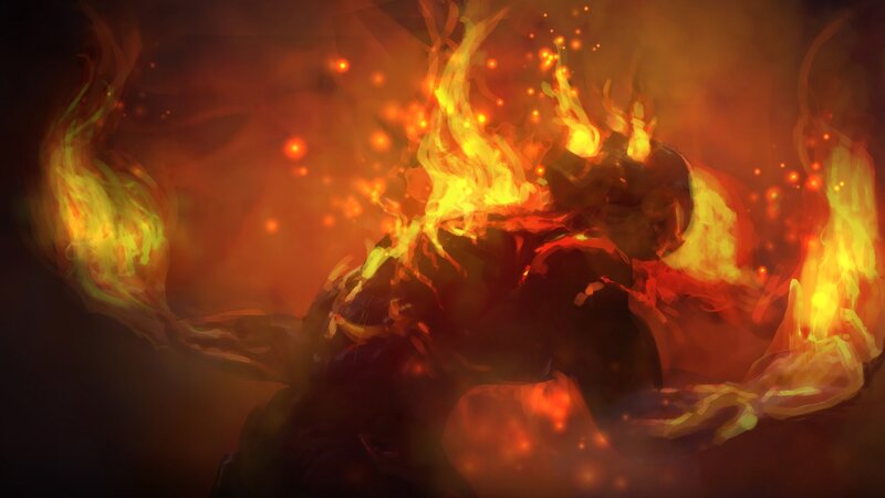 Flame-covered Figure — Orange, Dramatic