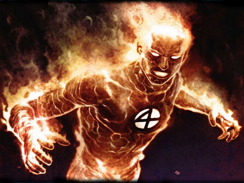 Flame-covered Superhero — Orange, Dramatic