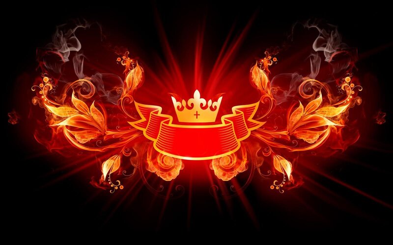 Flame Crown Emblem — Red, Dramatic, Digital Art, Ribbon, Flames