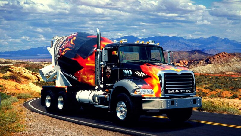 Flame-decorated Cement Truck — Black, Dramatic
