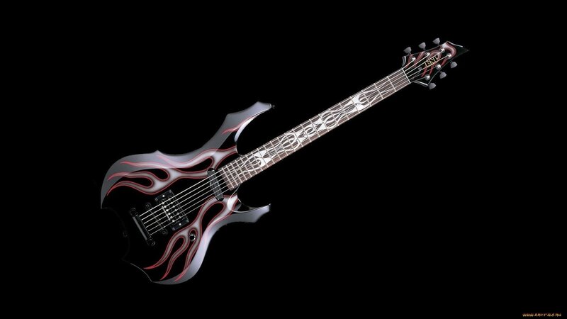 flame-decorated electric guitar