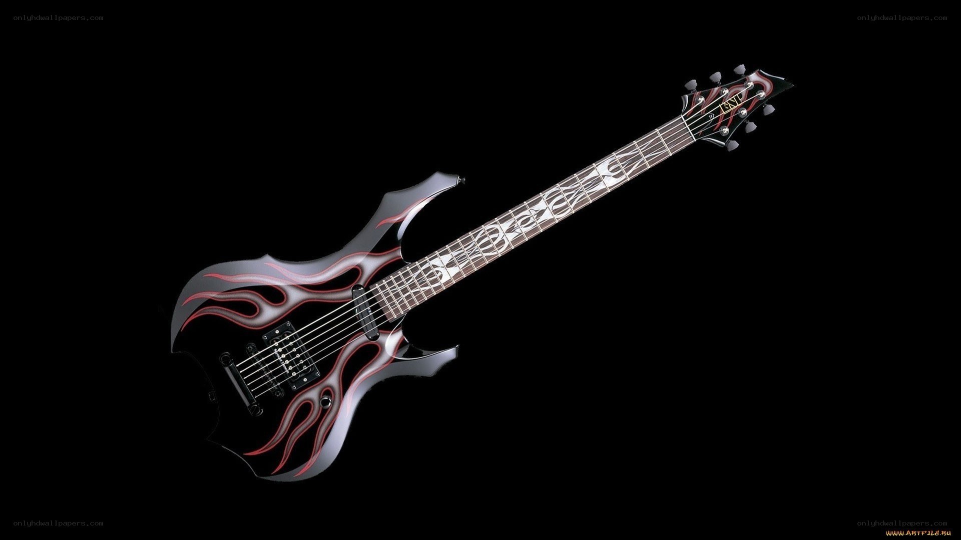 flame-decorated electric guitar