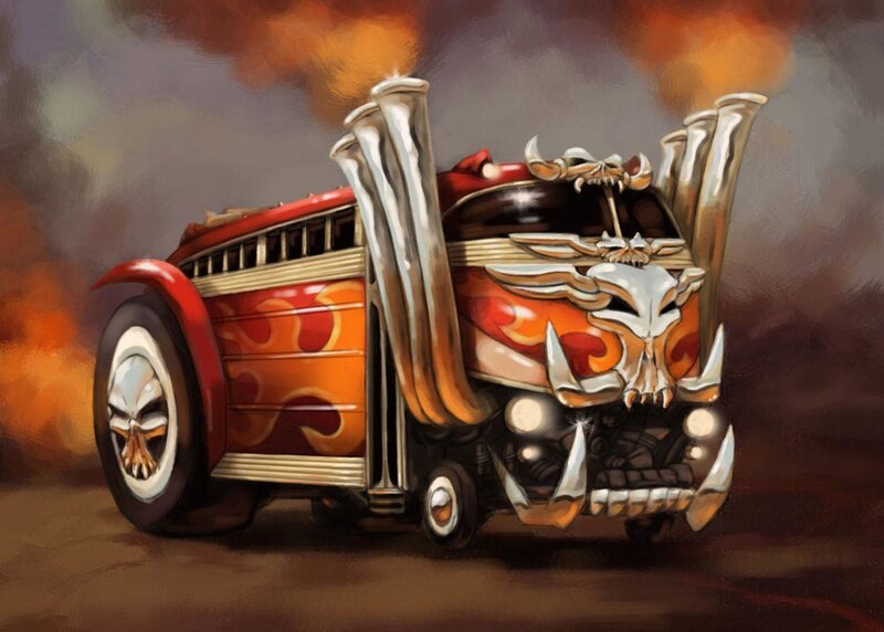 flame-decorated hot rod truck