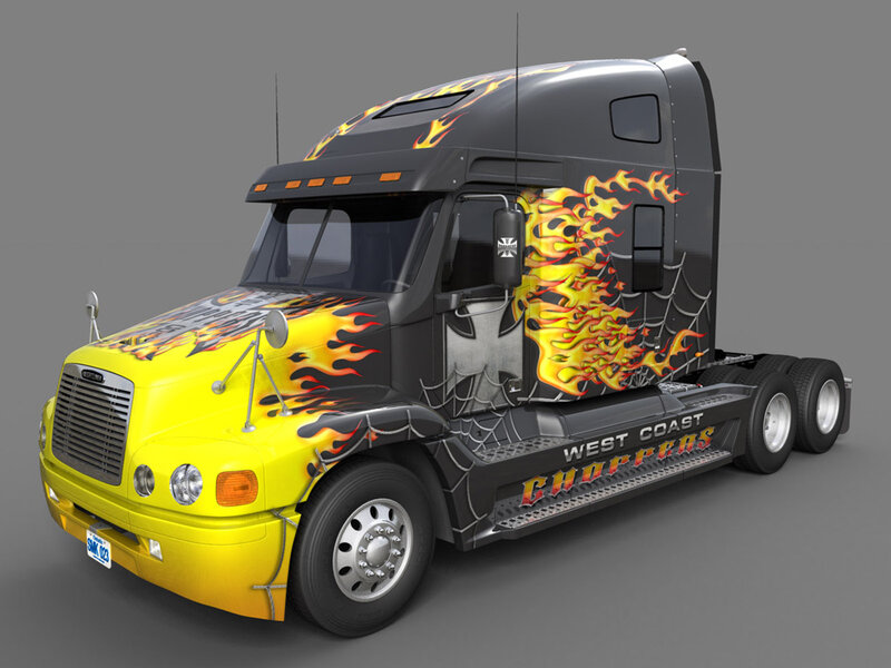 flame-decorated semi-truck