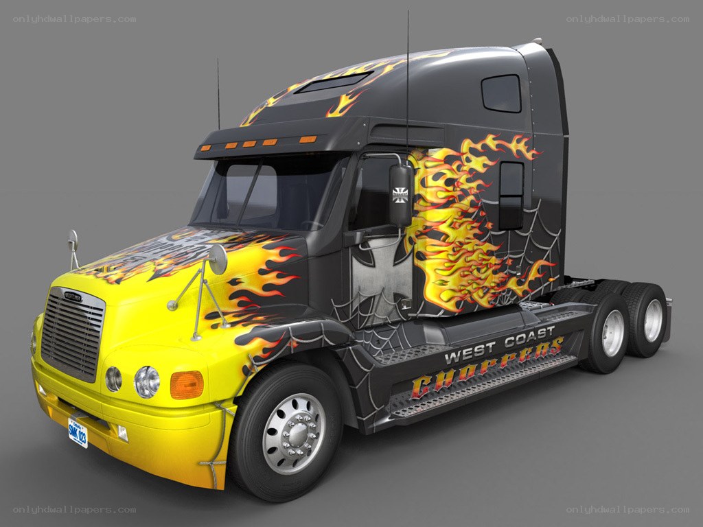 flame-decorated semi-truck