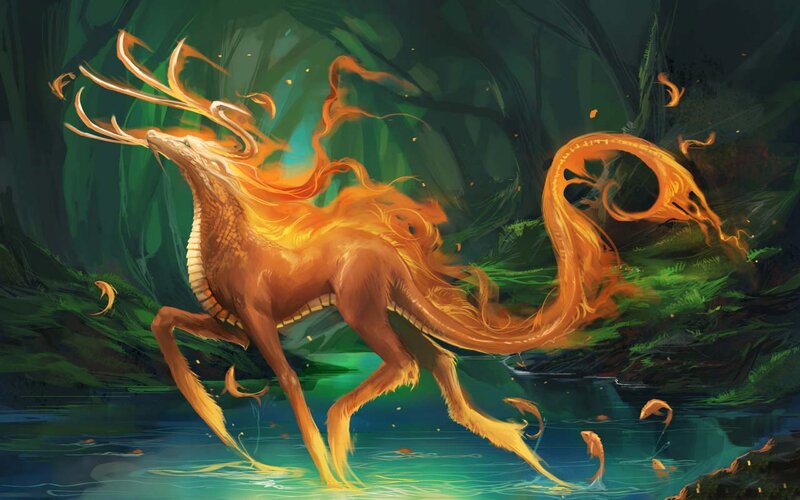 Flame Deer in Water