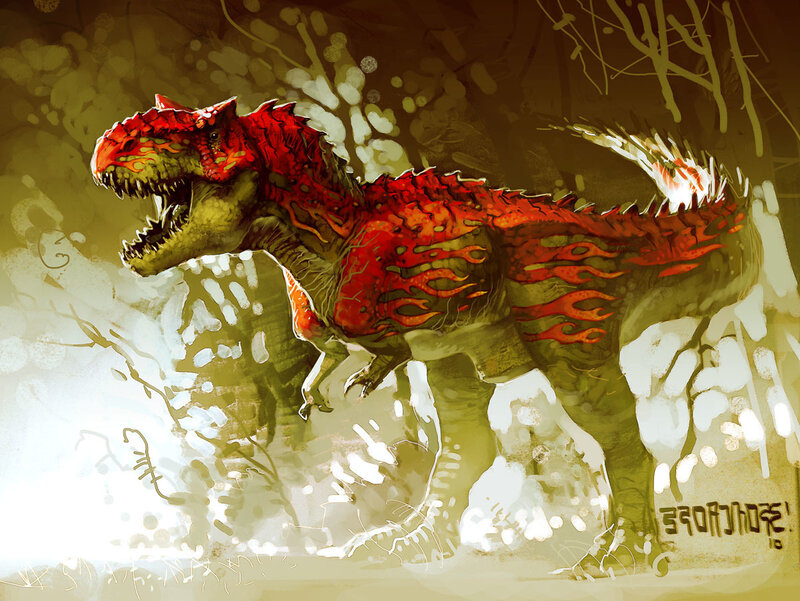 flame-dinosaur in forest