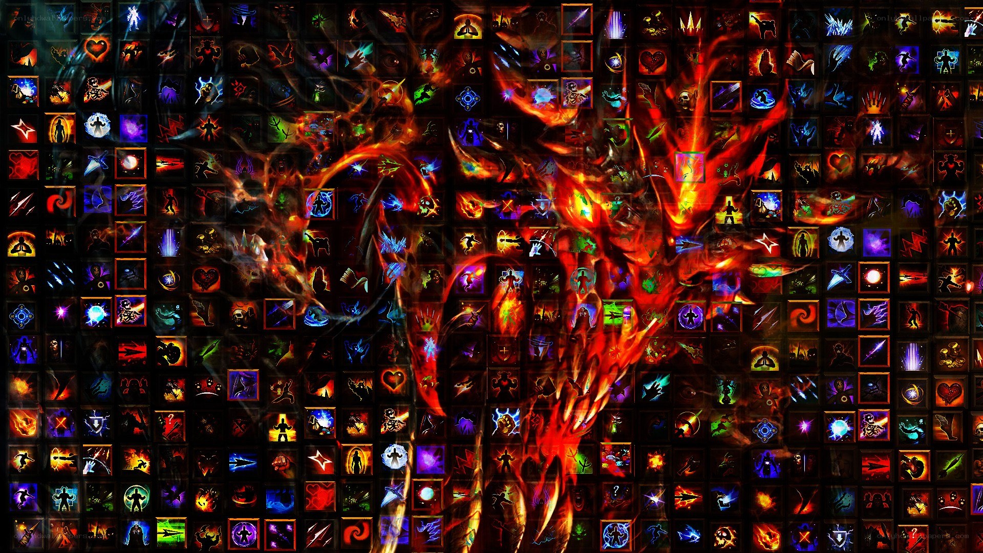 flame dragon over game icons