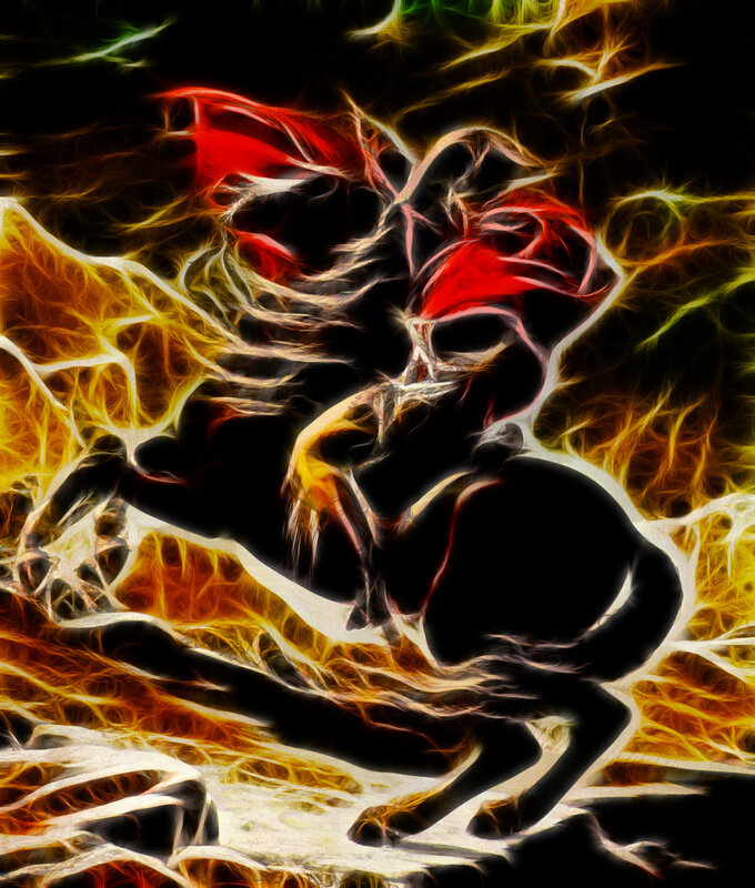 flame-embodied warrior on horse