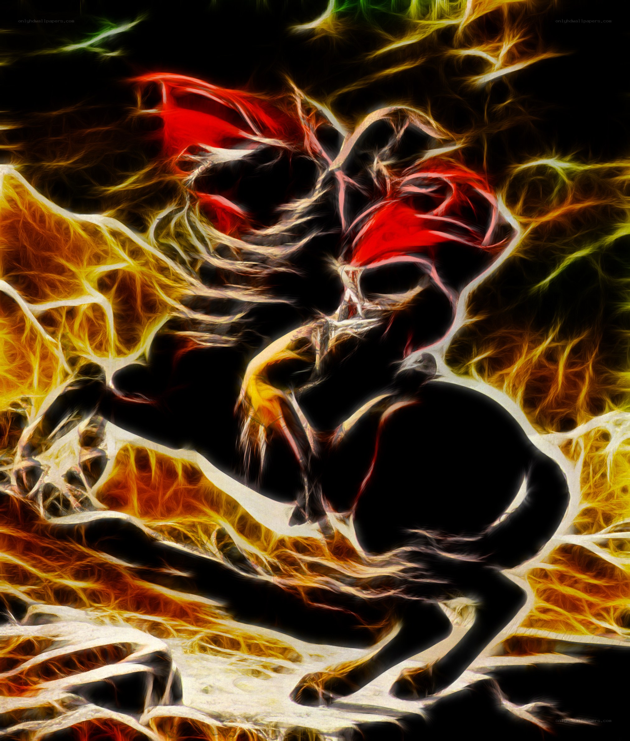 flame-embodied warrior on horse