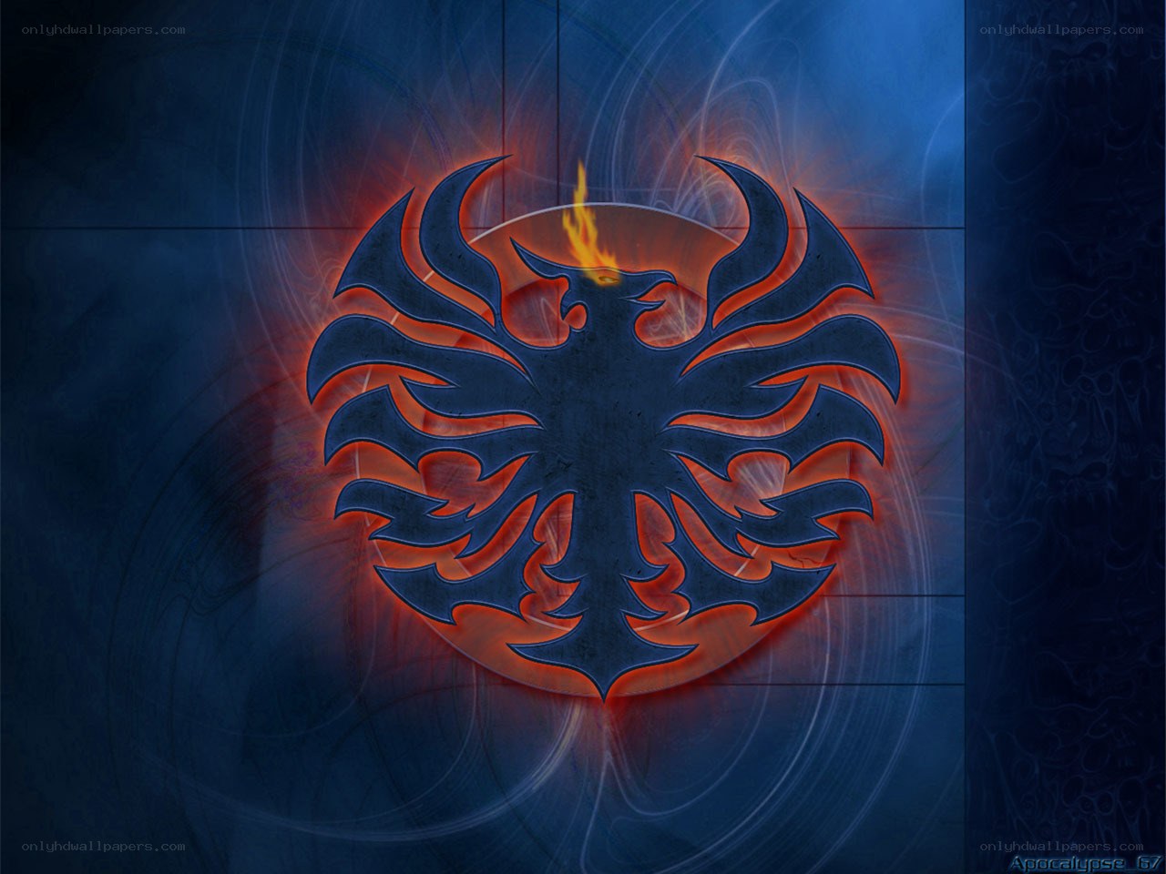 flame-embossed eagle emblem