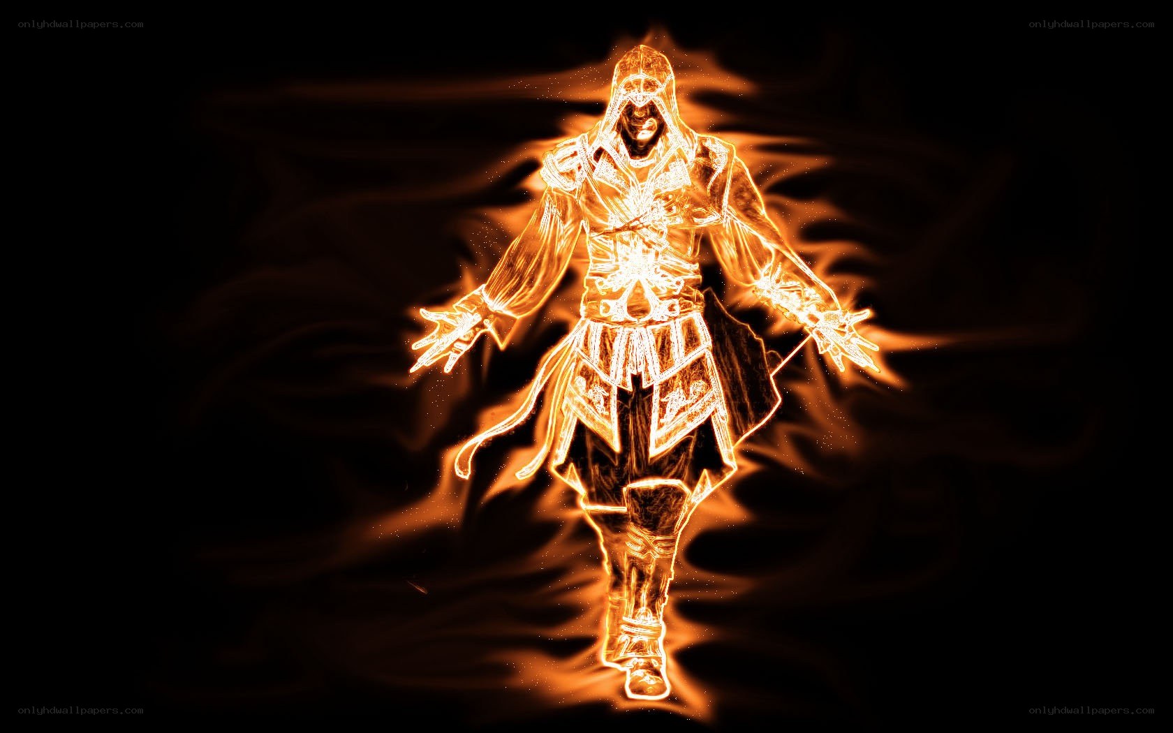 flame-encased assassin figure