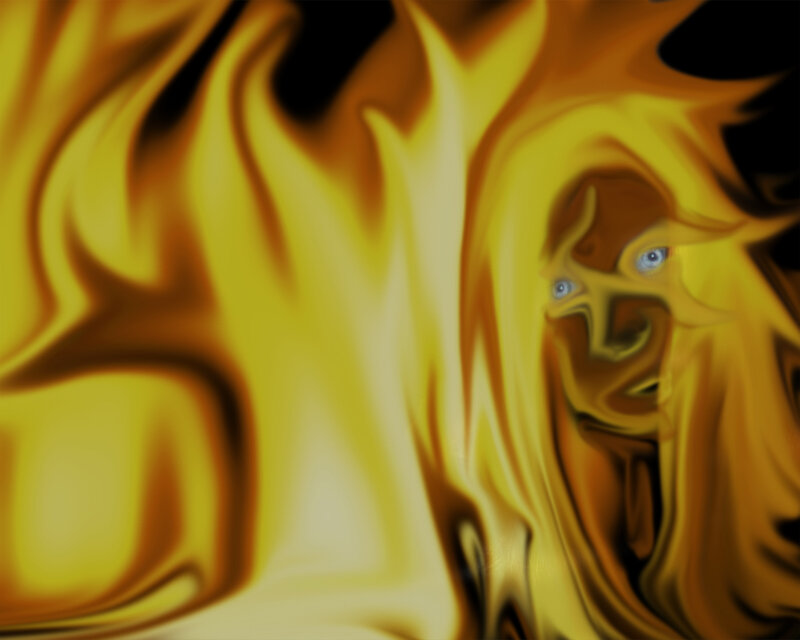 flame-encased face