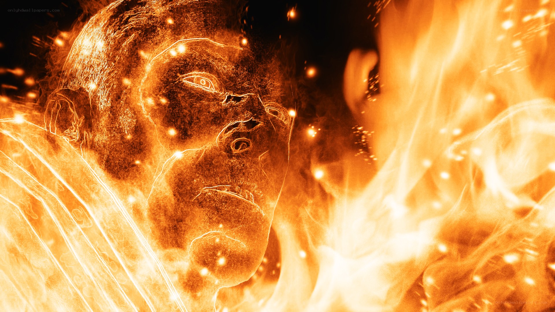 flame-encased face in agony