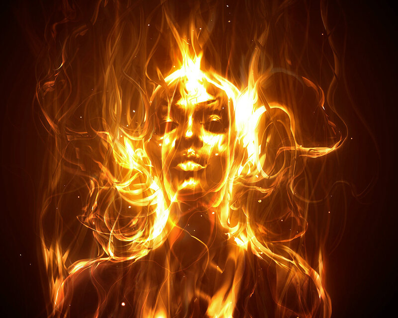 Flame-encased Face — Orange, Dramatic