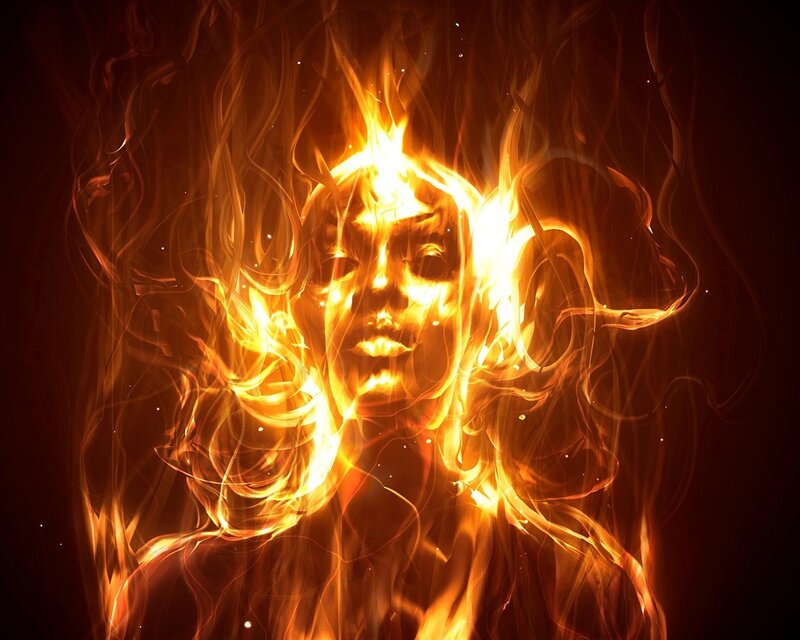 flame-encased face