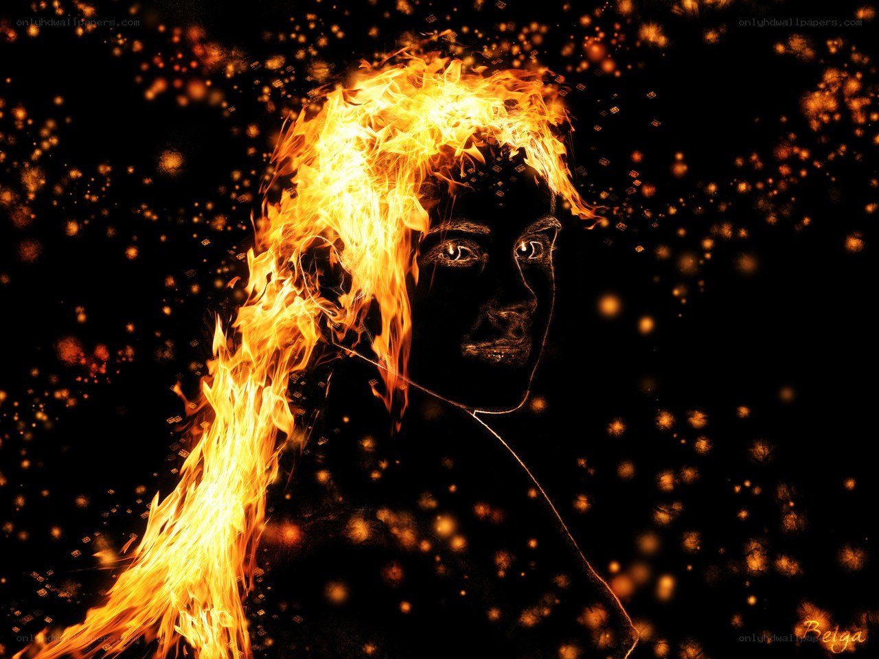 flame-encased human silhouette
