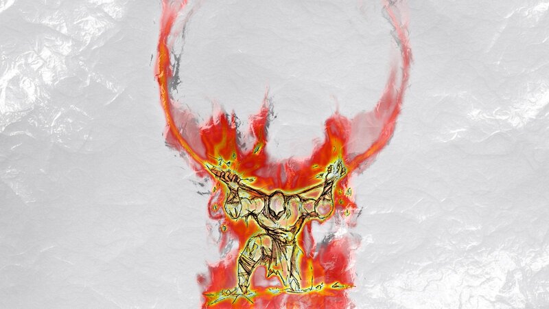 Flame-encased Warrior — Red, Dramatic
