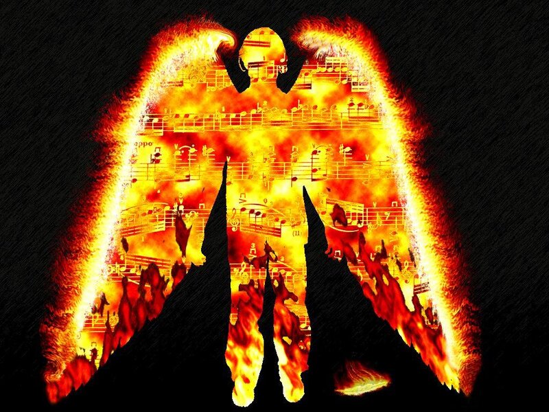 flame-engraved angel wings