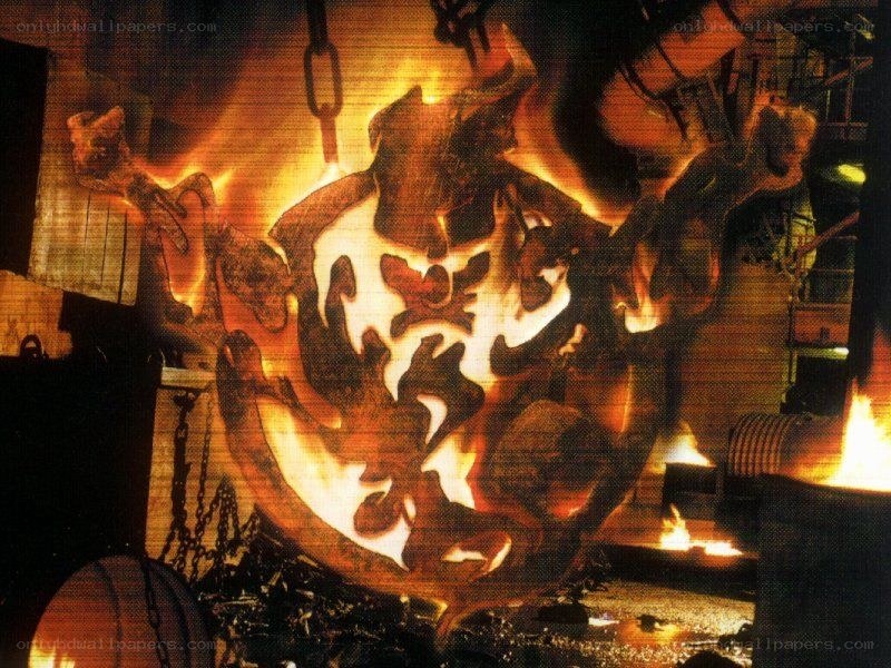 flame-engraved emblem