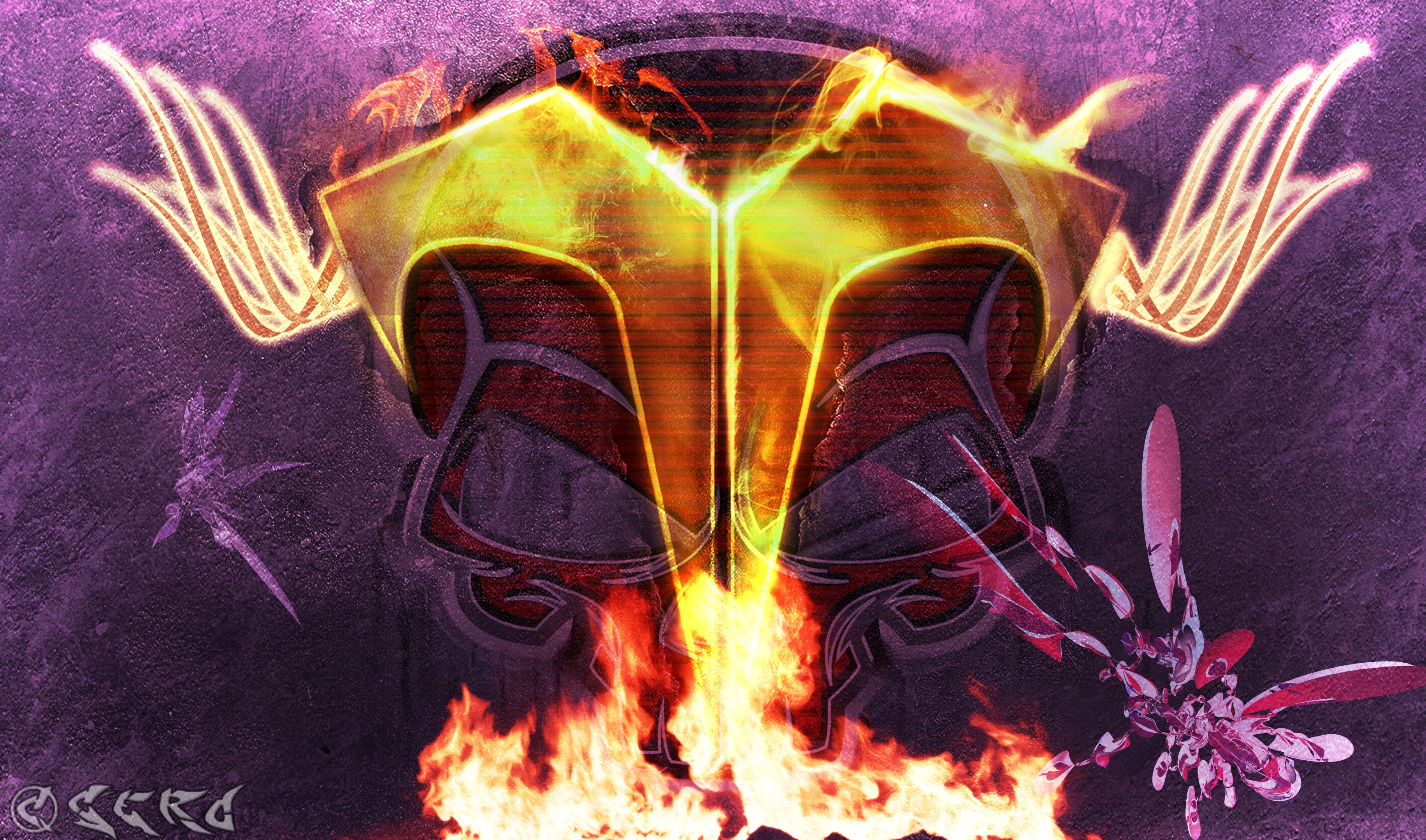 flame-engulfed helmet artwork