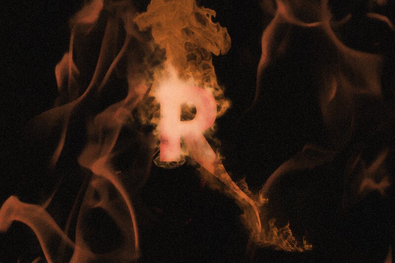 flame-engulfed letter R