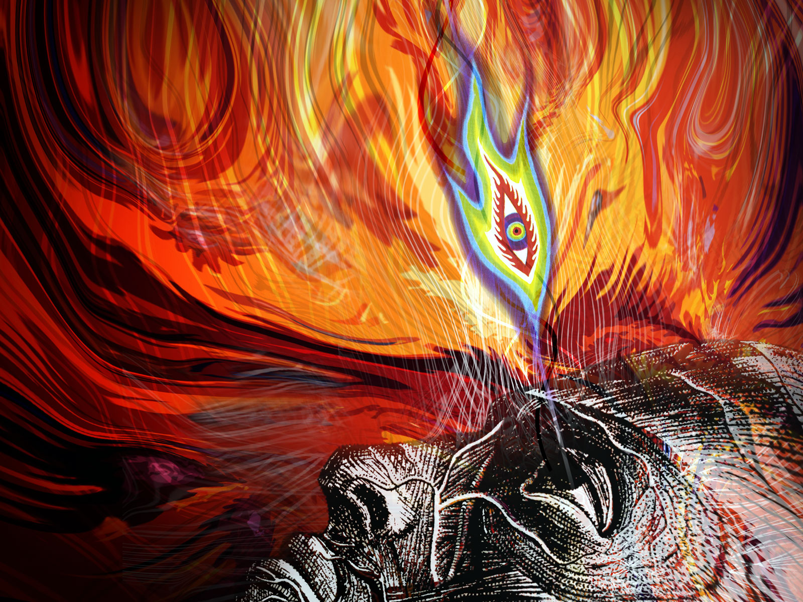 flame-eyed figure in fire