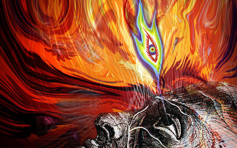 flame-eyed figure in fire