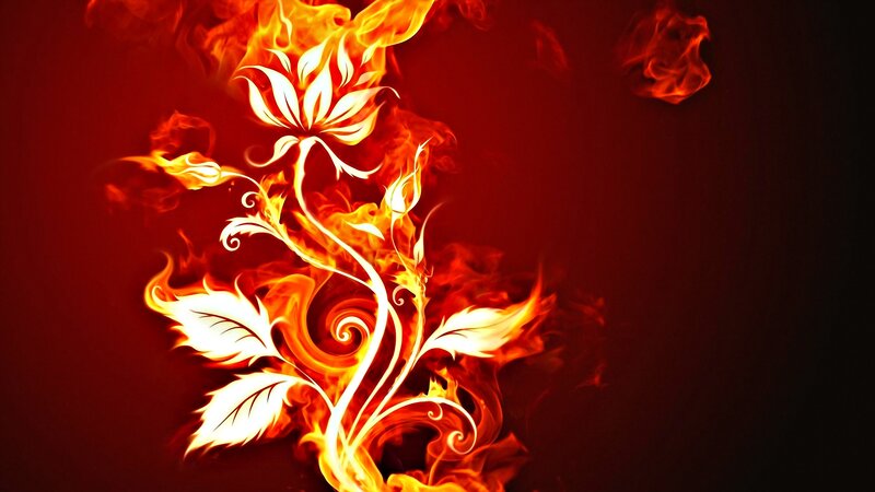 Flame Flower Design — Red, Dramatic, Digital Art, Fire, Flames